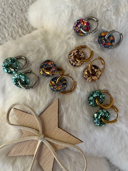 Pampilles donuts résine pailletée "Spéciales Fêtes"