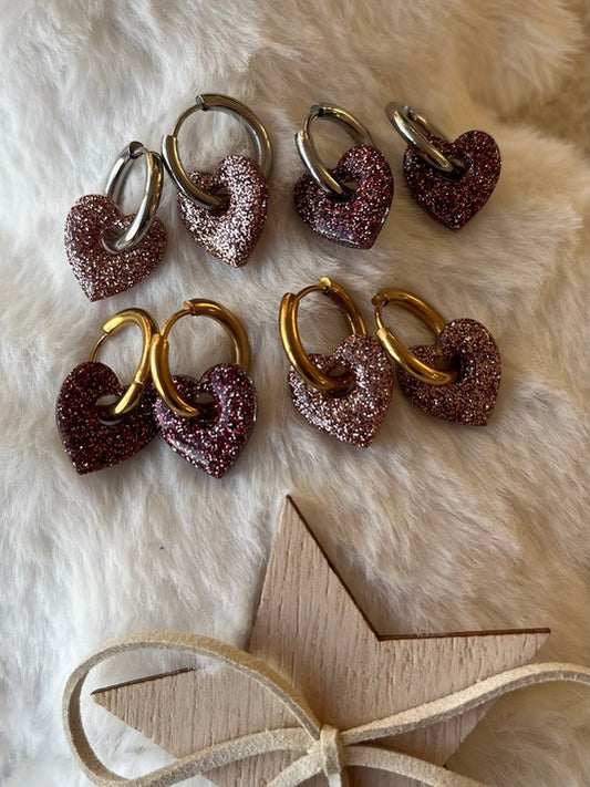 Pampilles coeurs résine pailletée "Spéciales Fêtes"