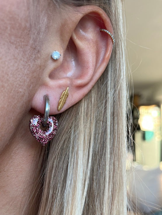 Pampilles coeurs résine pailletée "Spéciales Fêtes"