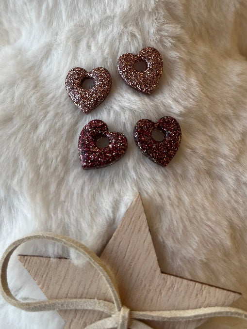 Pampilles coeurs résine pailletée "Spéciales Fêtes"